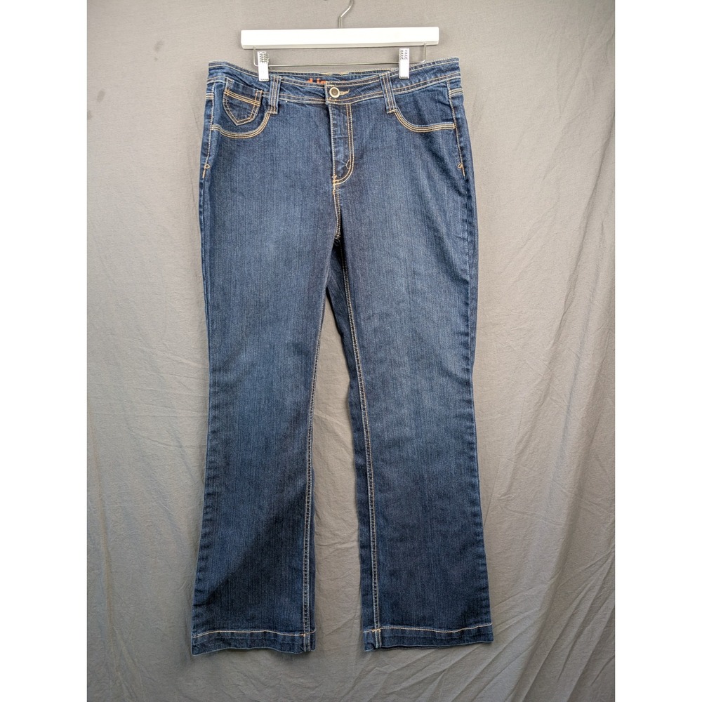 d.jeans‎ Womens Blue Denim Bootcut Jeans Size 14 Stretch Embroidered Pockets